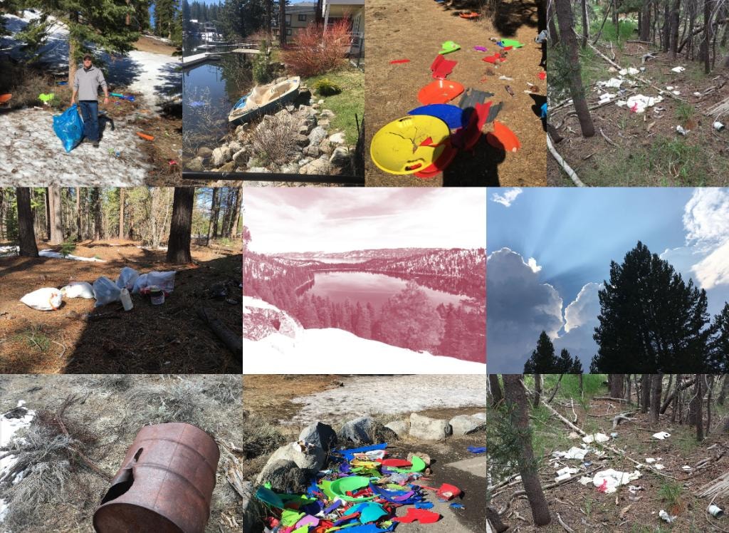 Collage of STARR volunteers removing trash and debris from Sierra Nevada wilderness areas